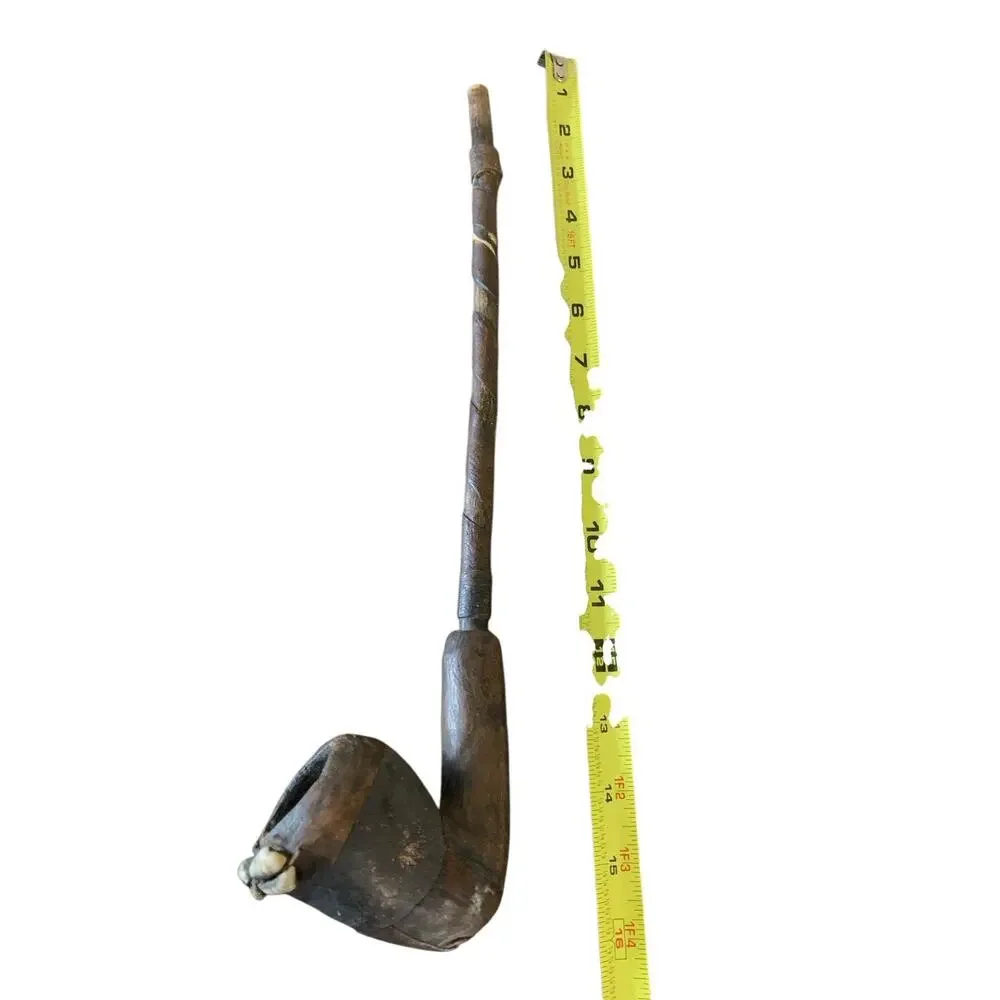 Hand Carved Wood Tobacco Pipe Vintage Long 16 inch Rustic Folk Art‎ Display